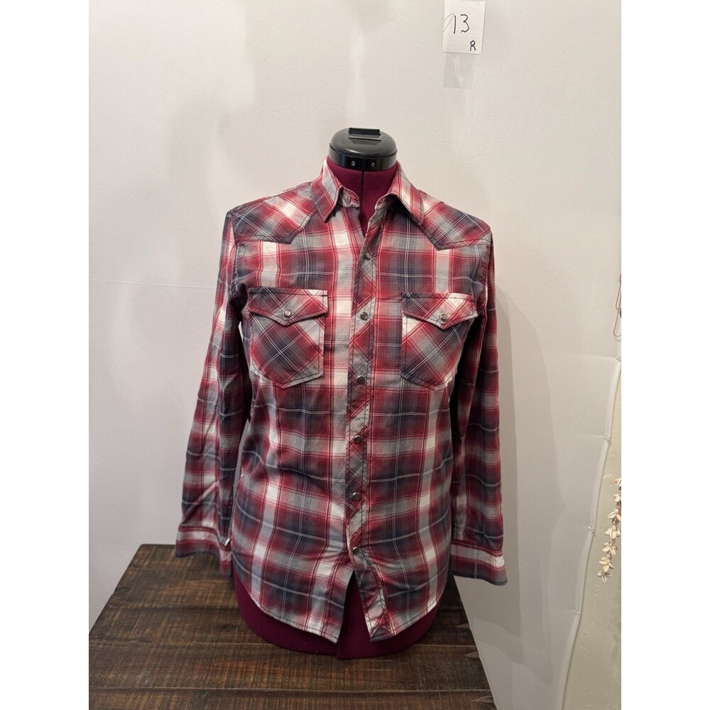 Atrak Jeans Western Heritage Pearl Snap Plaid Shirt Red Gray Womens Small